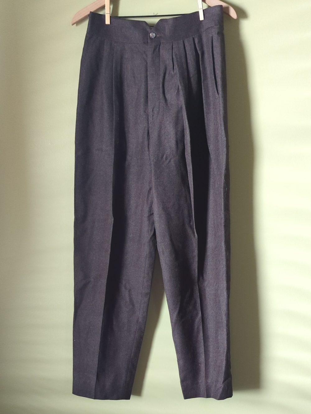 Vintage Women's Brown-Gray Wool Blend Pleated Dress Pants
